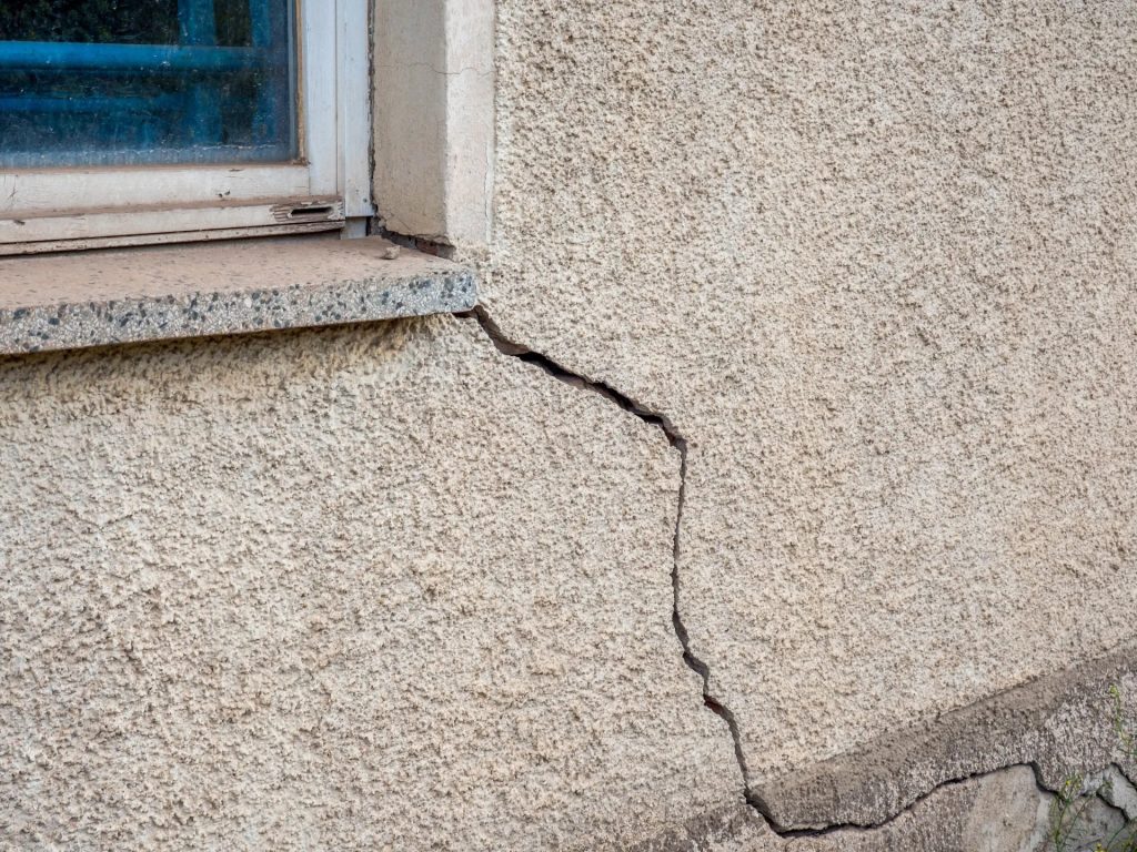 A crack in the wall of a house