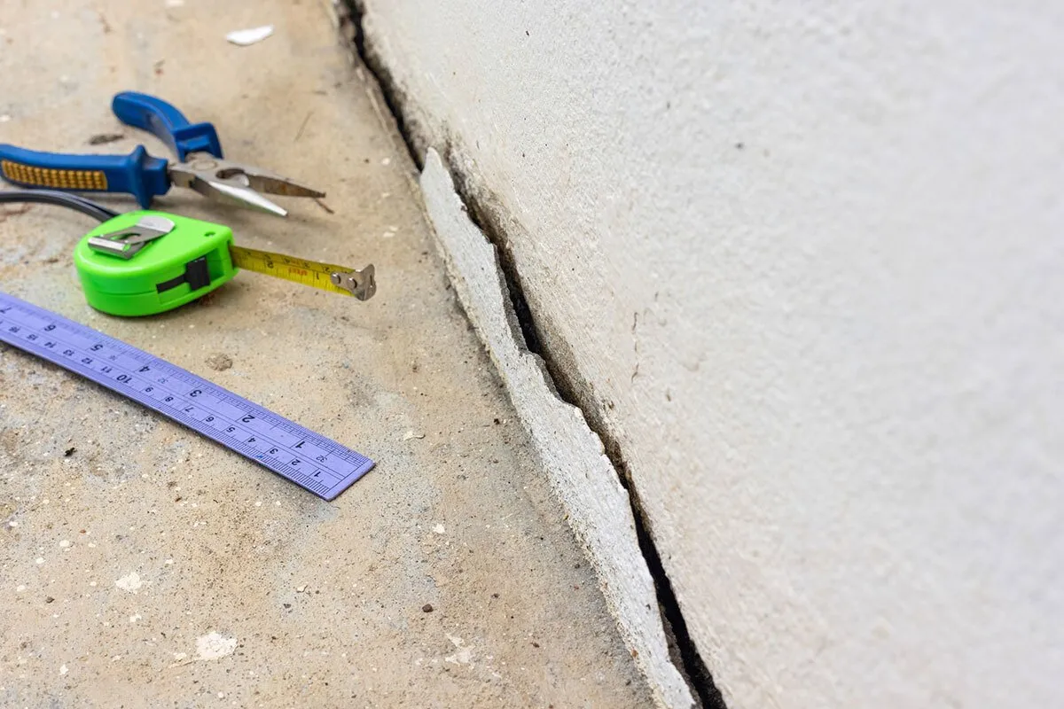 A pair of blue tape and some tools on the ground.