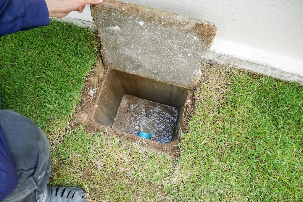 A hole in the ground with a box on it